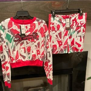 Le Tigre Graffiti Crop Top & Bike Shorts Set • Juniors Large • NWT